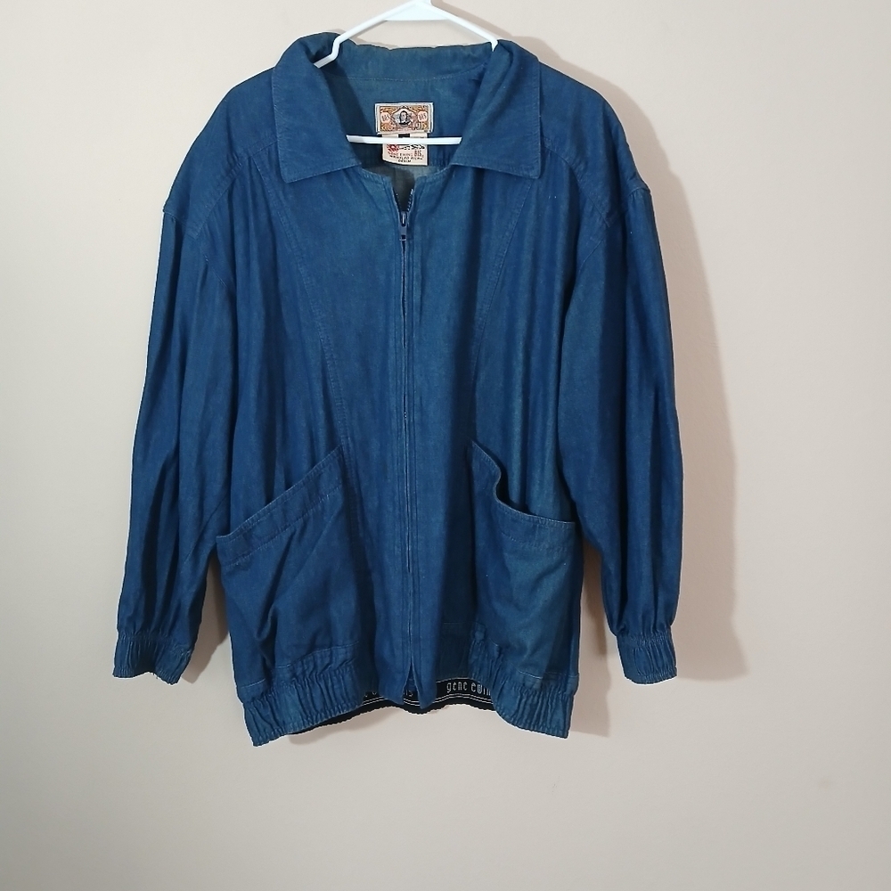 Gene Ewing Bis Wrinkled Rich Denim Solid Baggy Oversized Long Sleeve Size Medium